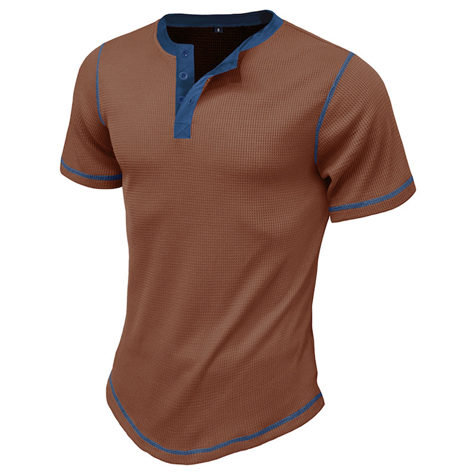 thumbnail image 4 of Camiseta de hombre con botones y cuello abierto en bloques de color - Manga corta, holgada y cómoda, informal/de negocios, poliéster, adecuada para primavera/otoño., 4 of 6